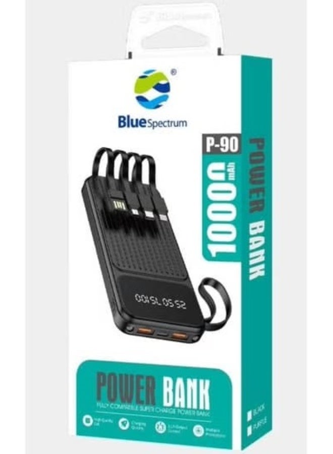 Blue Spectrum Built-in 4 Cables output 10000mah Portable Power Bank Charge With LED Screen Power Display - Image 1